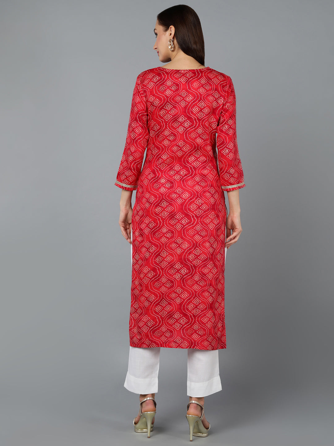 Women's Viscose Rayon Red Bandhani Print Regular Fit Kurta - Ahika