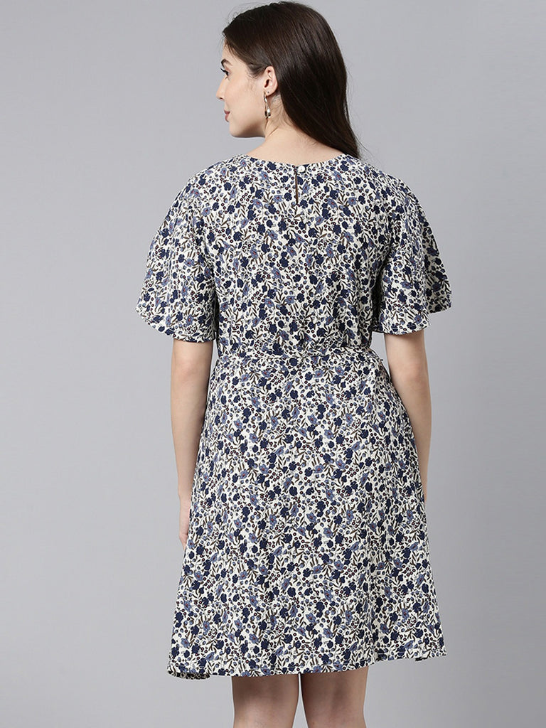 Women's White Polyester Floral Printed Dress