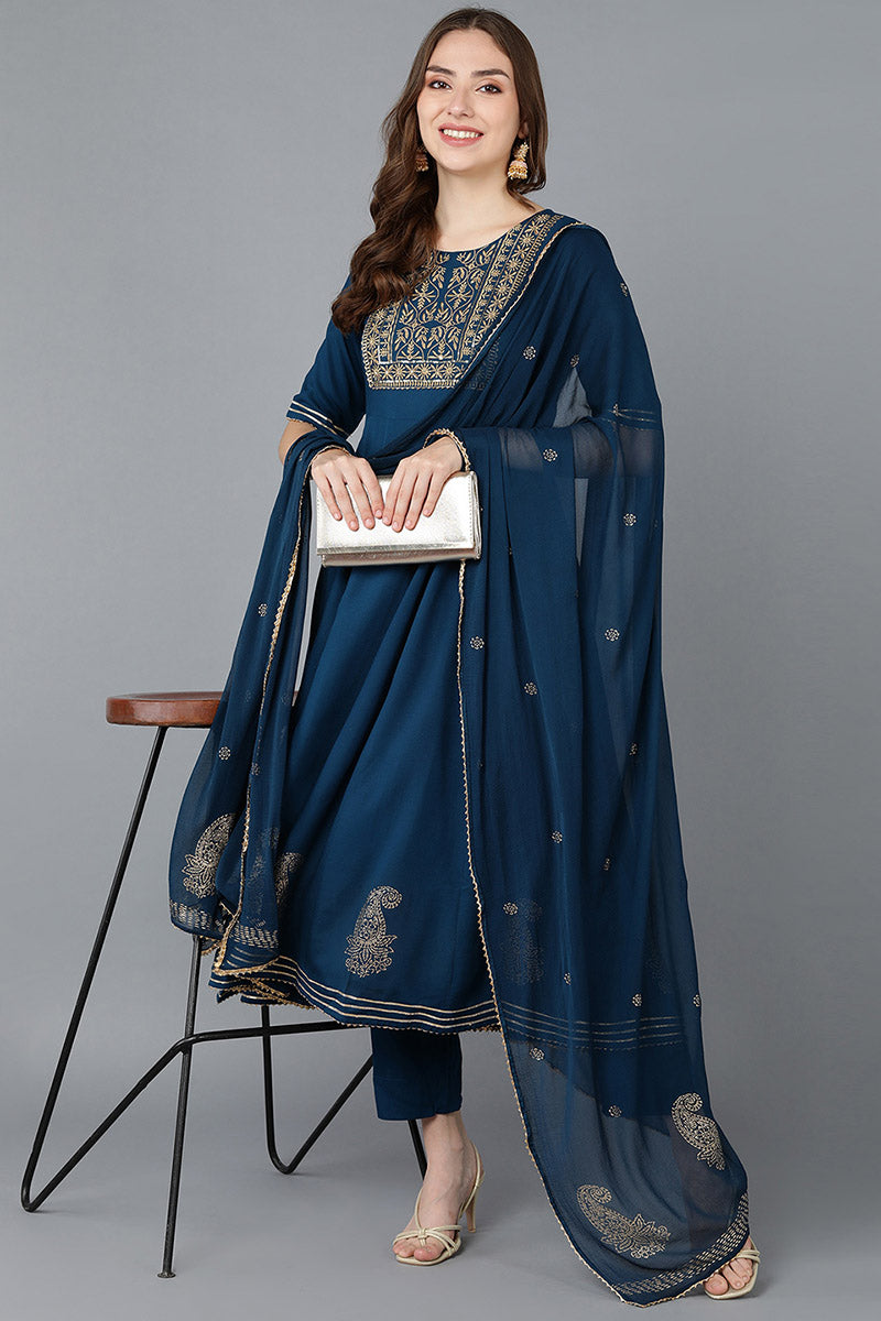 Women's Cotton Embroidered Kurta Pants With Dupatta