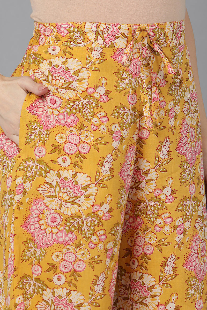 Women's Cotton Blend Floral Printed Kurta Palazzos With Dupatta