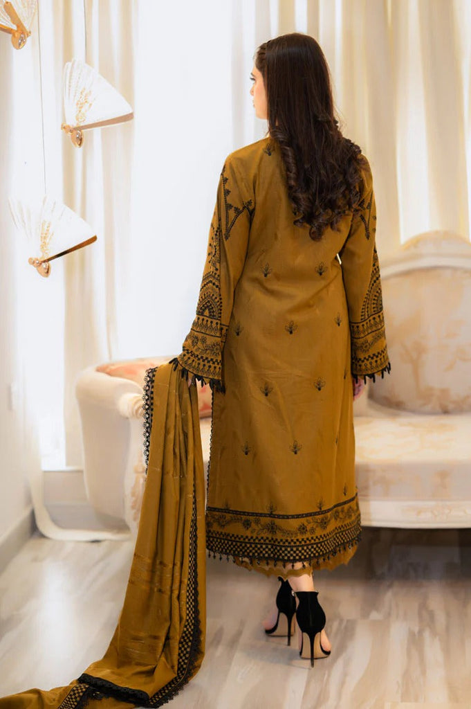 Women's Mustard Malai Satin Hand Work Kurta Set