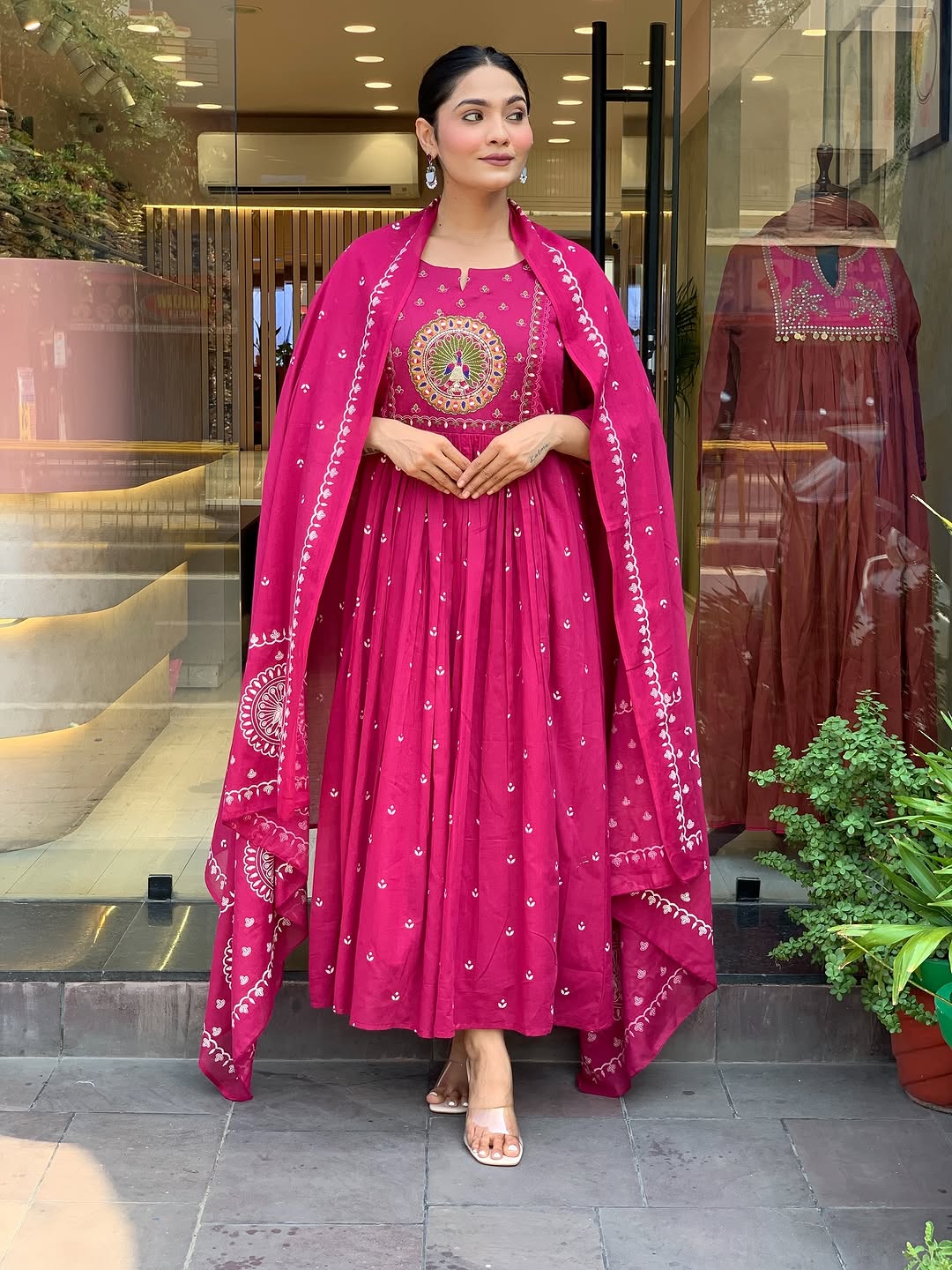 Women's Pink Embroidered Kurta With Pant And Duppata Set