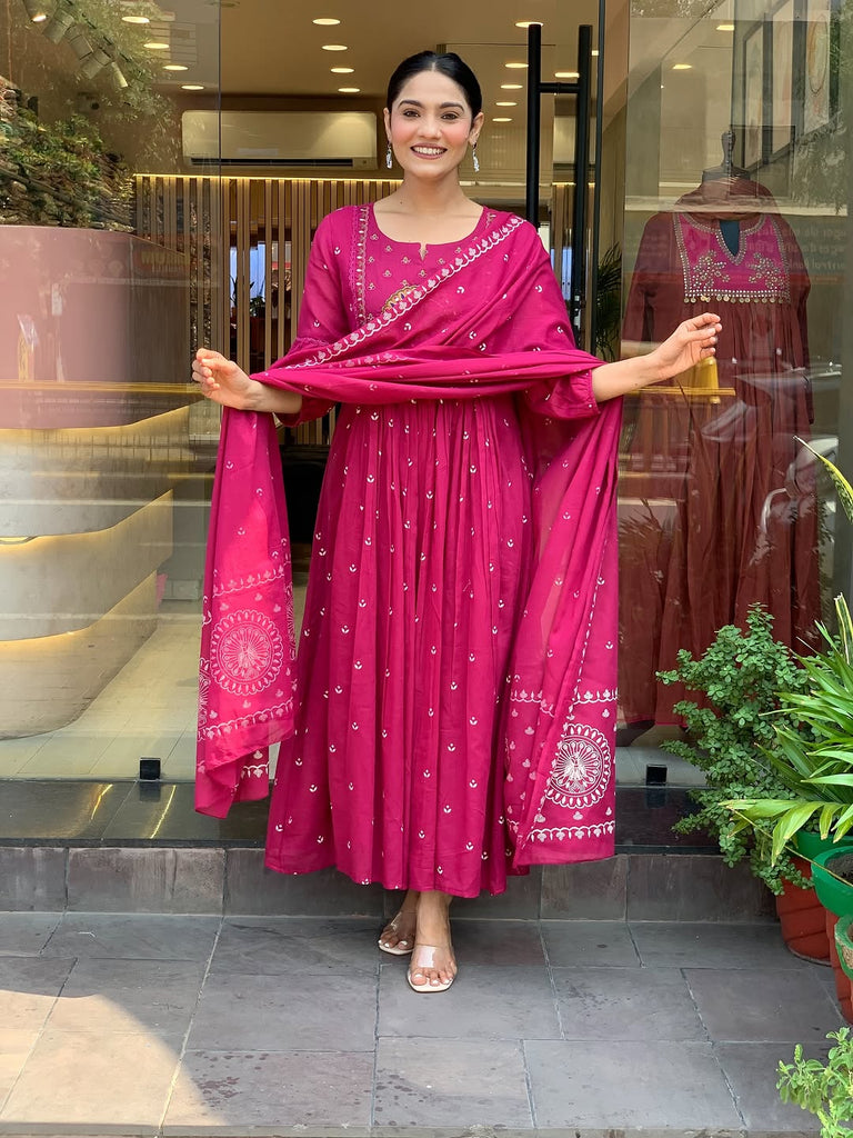Women's Pink Embroidered Kurta With Pant And Duppata Set