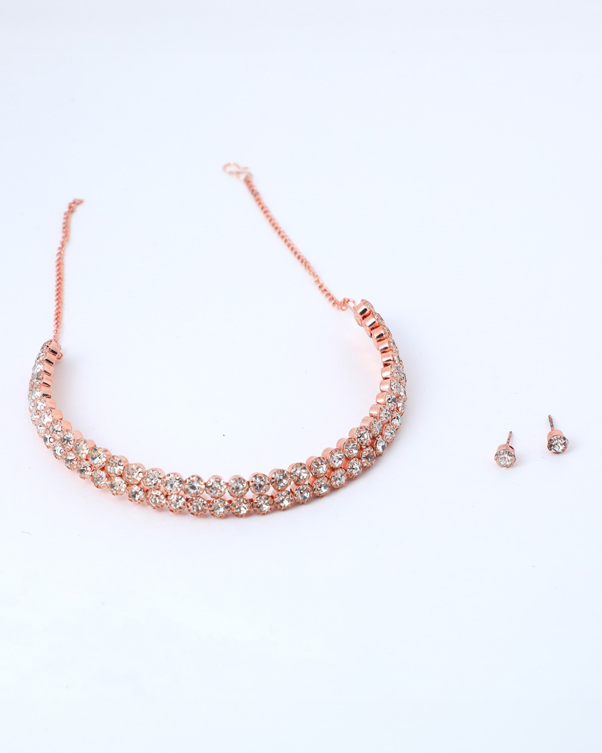 Women's Gold Plated Double Line Stone Studded Choker Jewellery Set