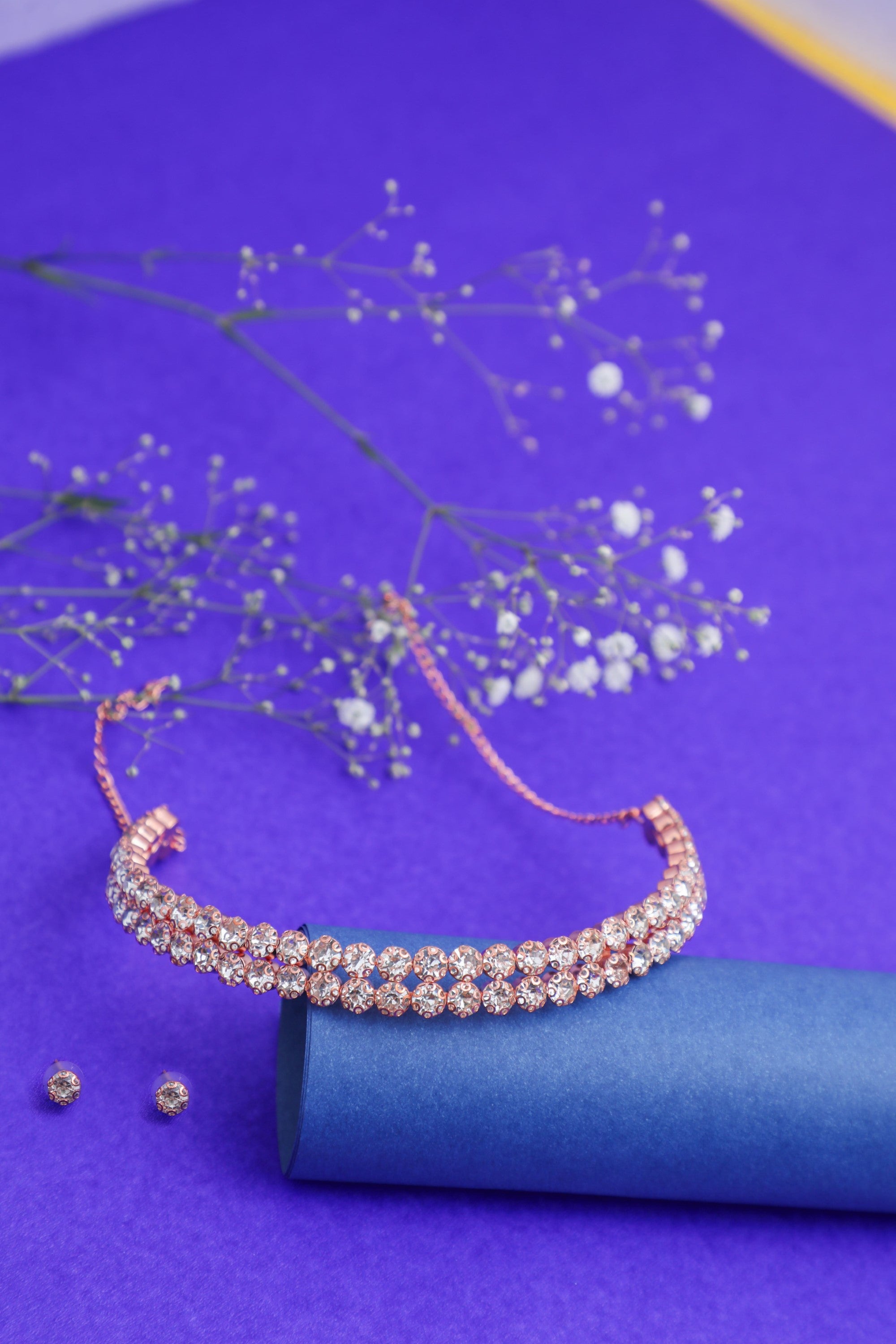 Women's Gold Plated Double Line Stone Studded Choker Jewellery Set - Voj