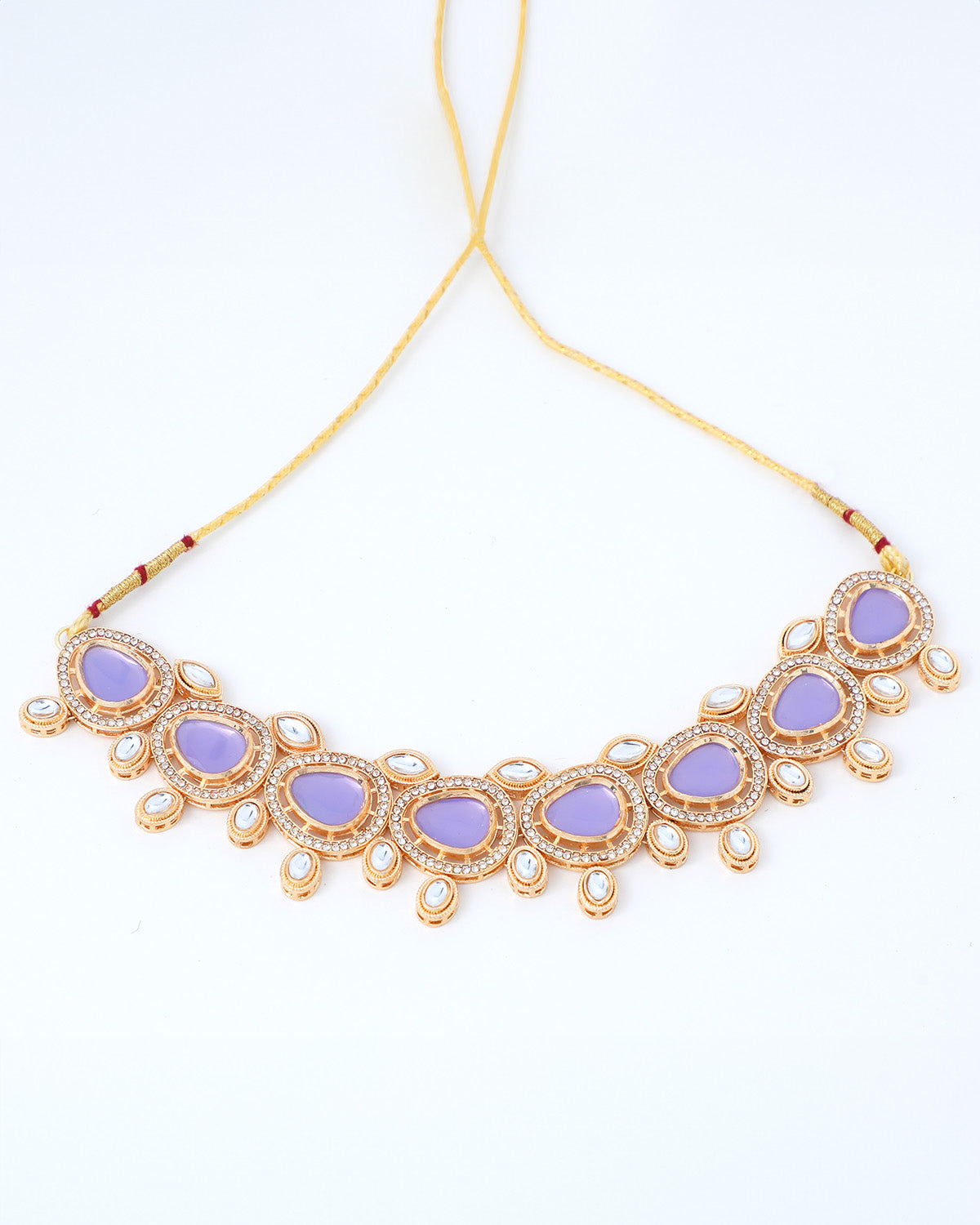 Women's Gold Plated Leavender Color Stone Kundan Studded Choker Jewellery Set