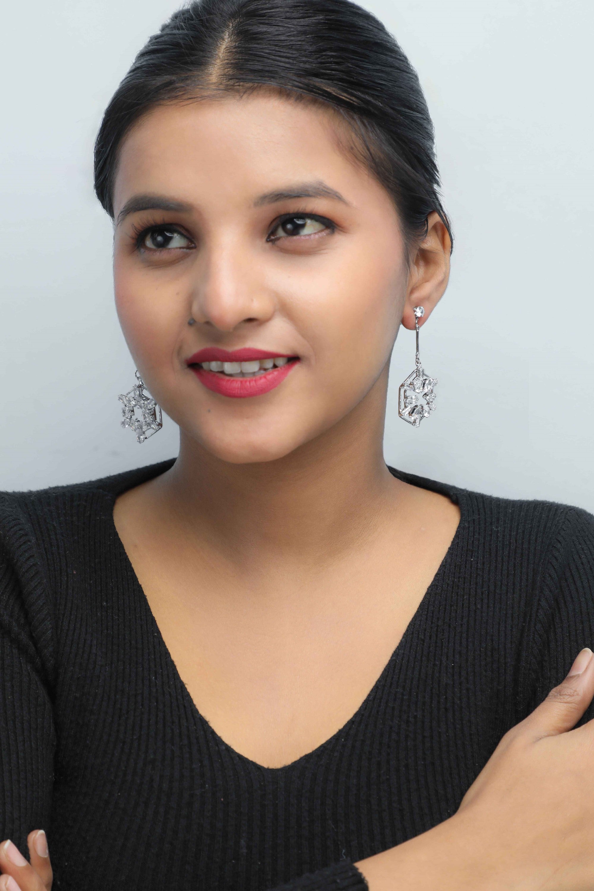 Women's Silver Plated Stone Studded Circluar Earrings