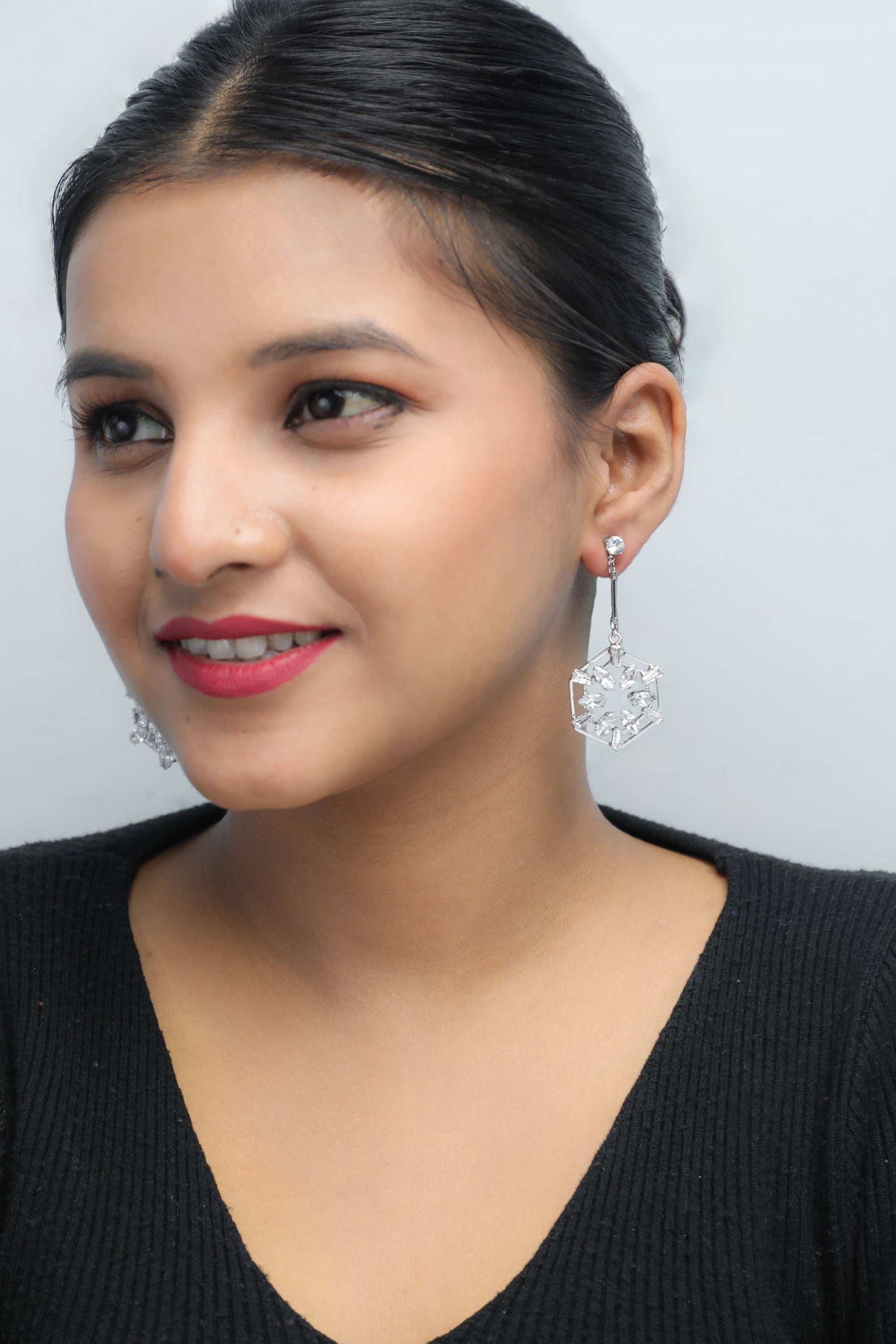 Women's Silver Plated Stone Studded Circluar Earrings - Voj