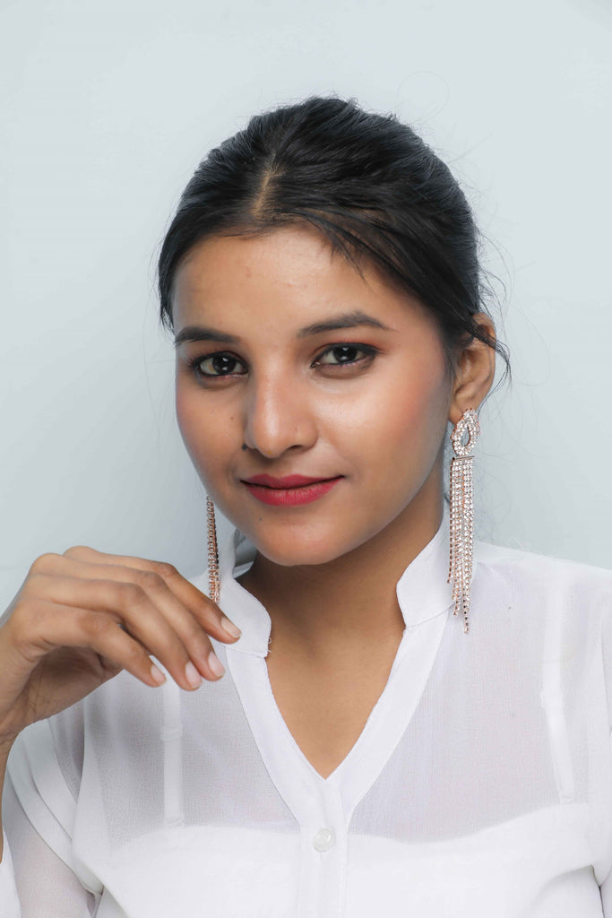 Women's Gold Plated Stone Studded Drop Earrings
