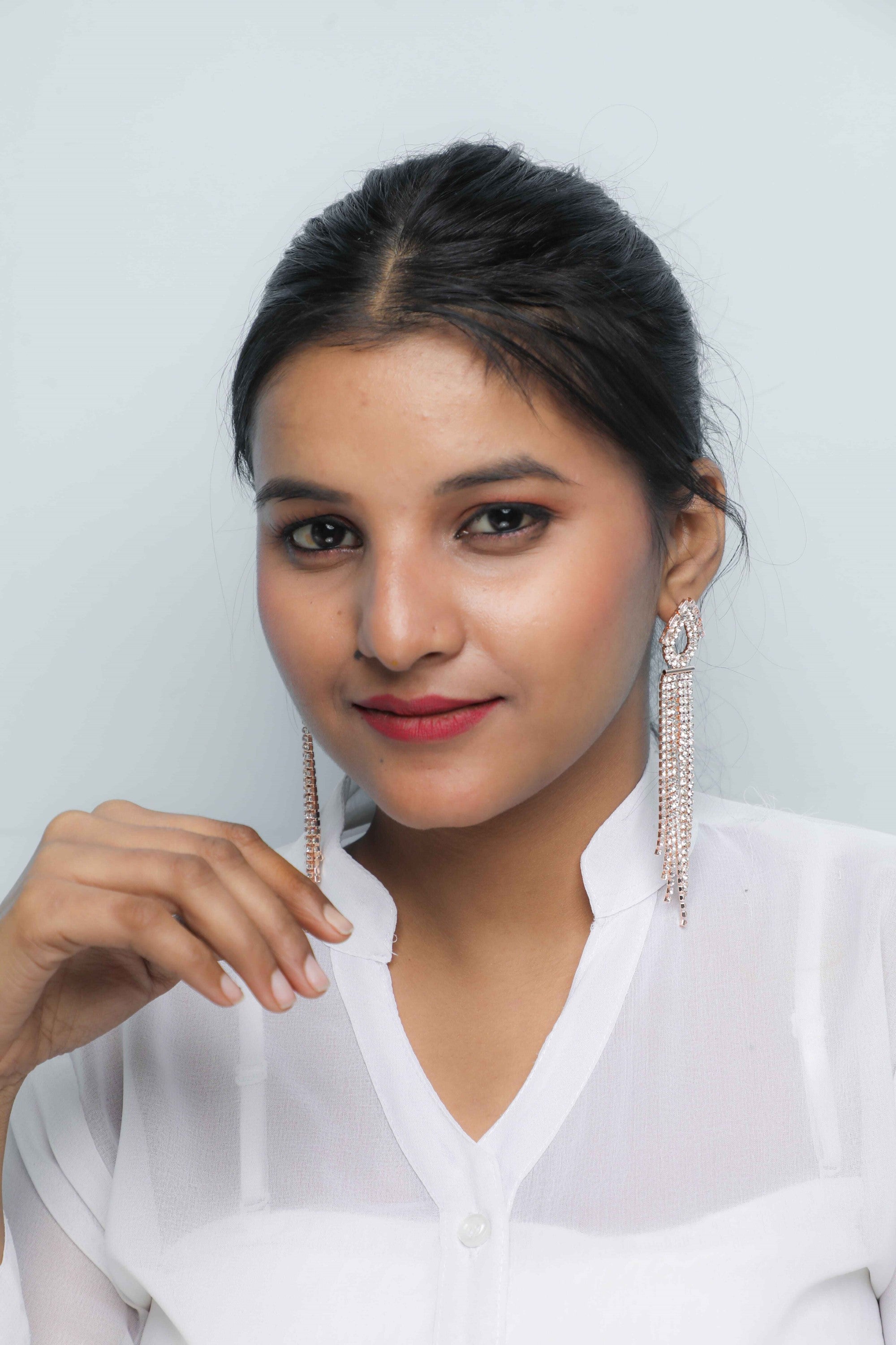 Women's Gold Plated Stone Studded Drop Earrings