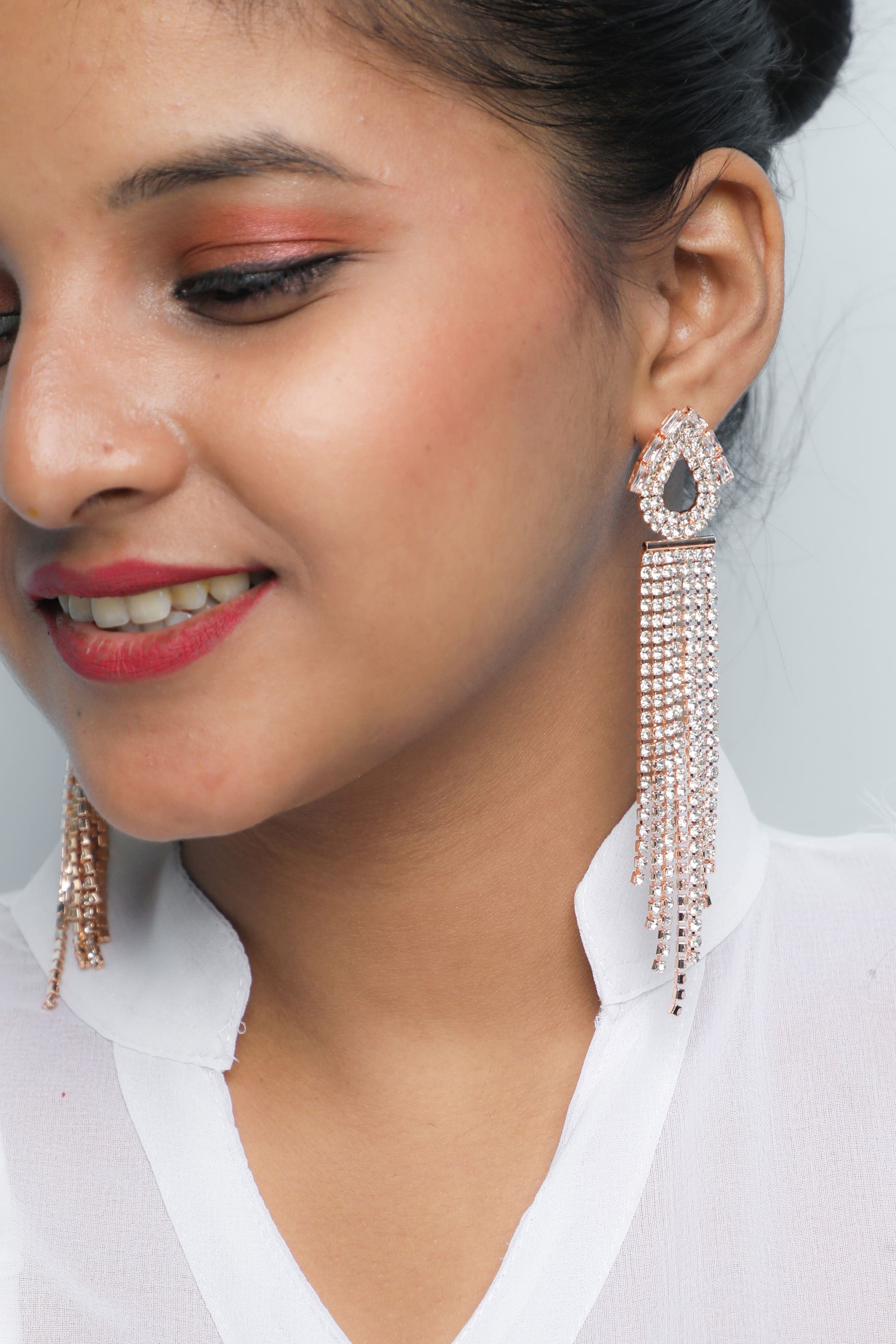 Women's Gold Plated Stone Studded Drop Earrings - Voj