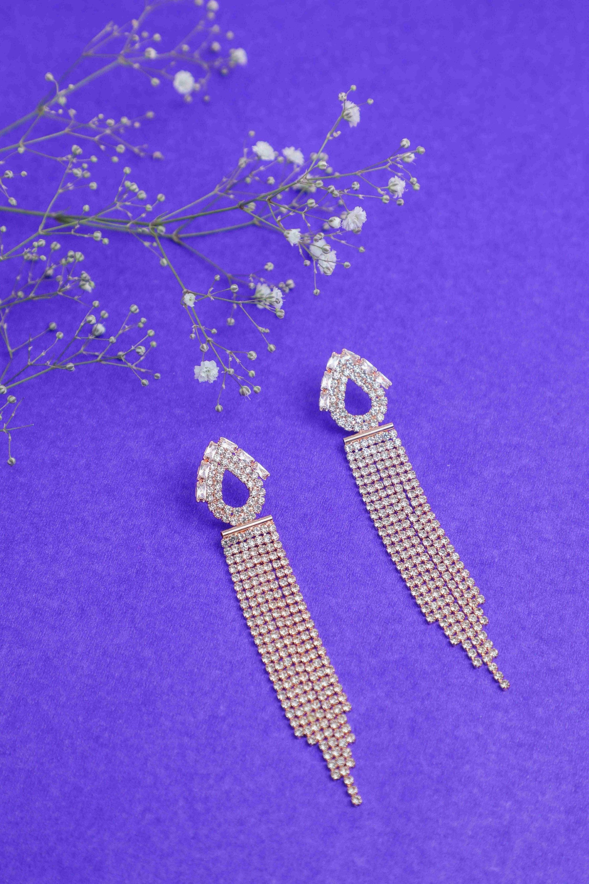 Women's Gold Plated Stone Studded Drop Earrings - Voj