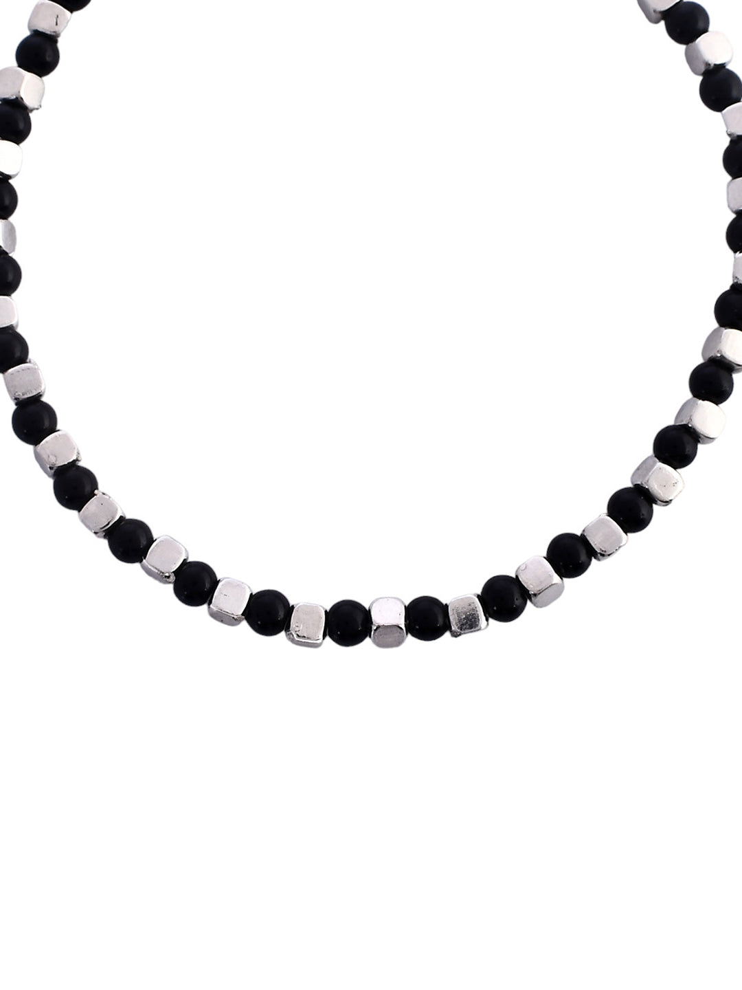 Women's Set Of 2 Artifical Beaded Silver & Black Anklet