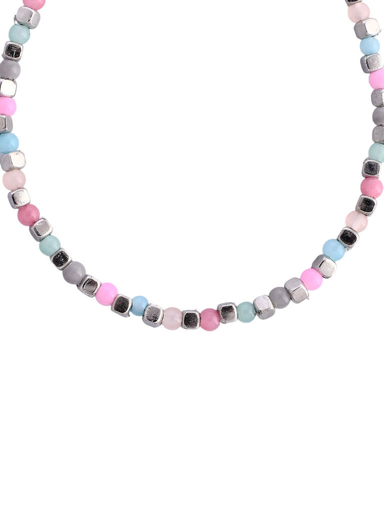 Women's Set Of 2 Silver And Multi Color Beaded Anklet