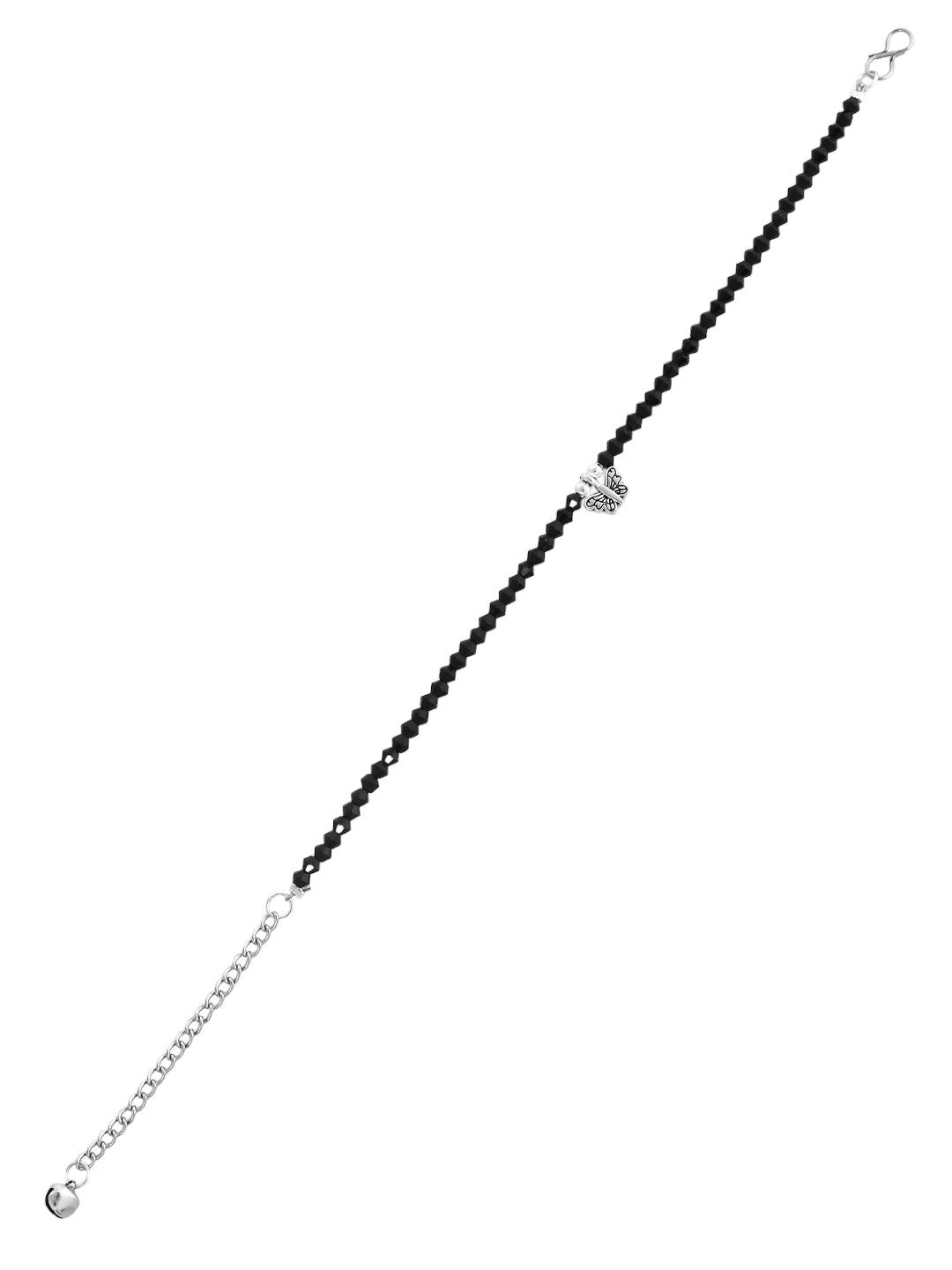 Women's Set Of 2 Black Beaded Butterfly Anklet