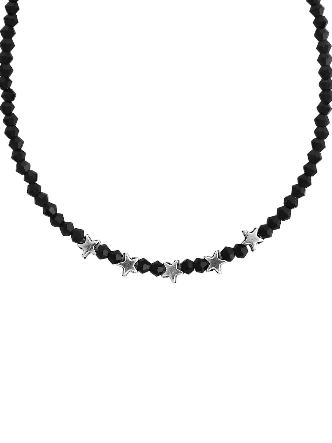 Women's Set Of 2 Black Beaded Silver Star Anklet