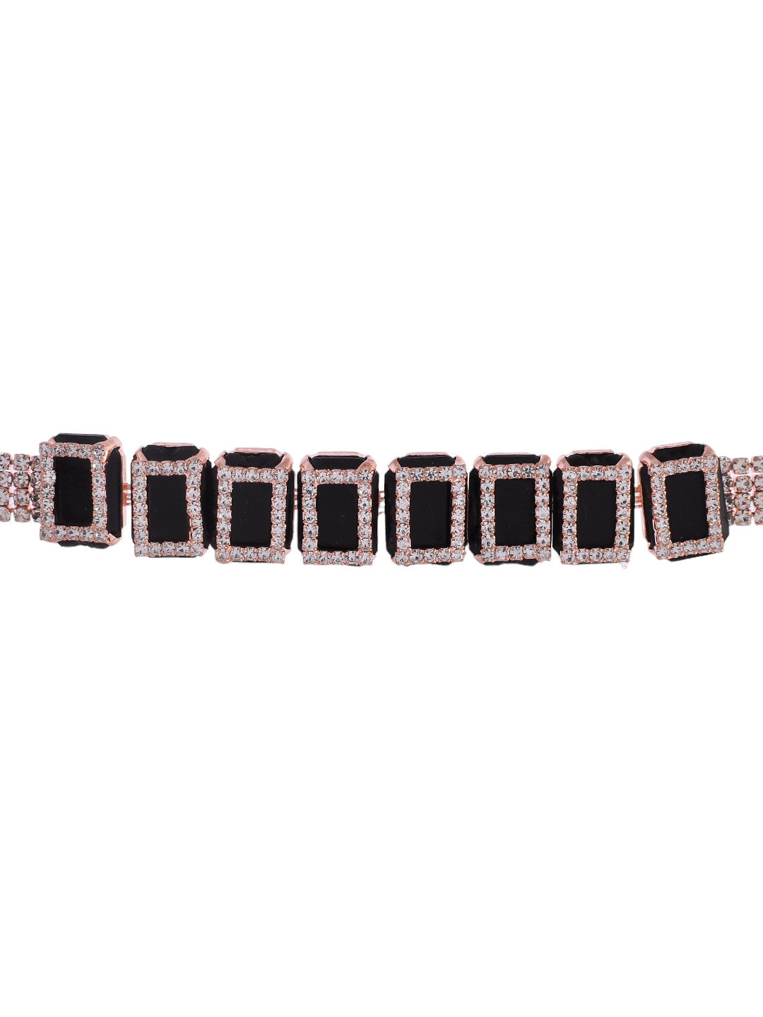Women's Rose Gold Plated American Diamond Black Cubic Studded Jewellery Set - Voj