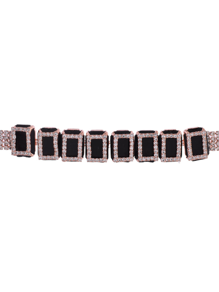 Women's Rose Gold Plated American Diamond Black Cubic Studded Jewellery Set