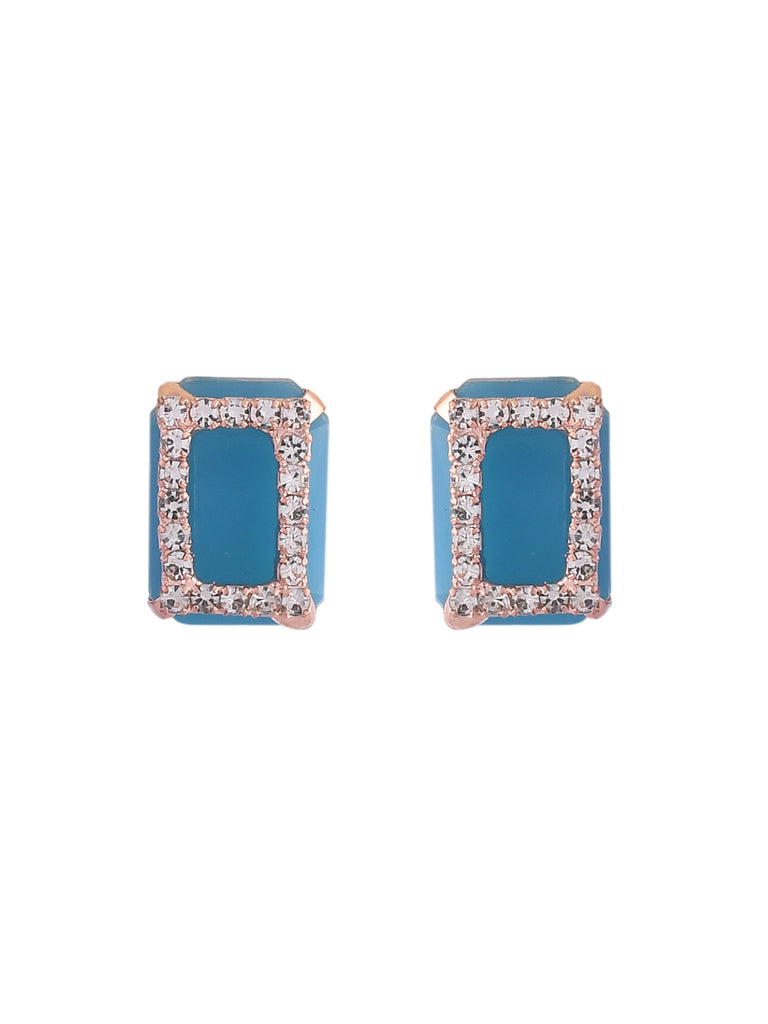 Women's Rose Gold Plated American Diamond Blue Cubic Studded Jewellery Set