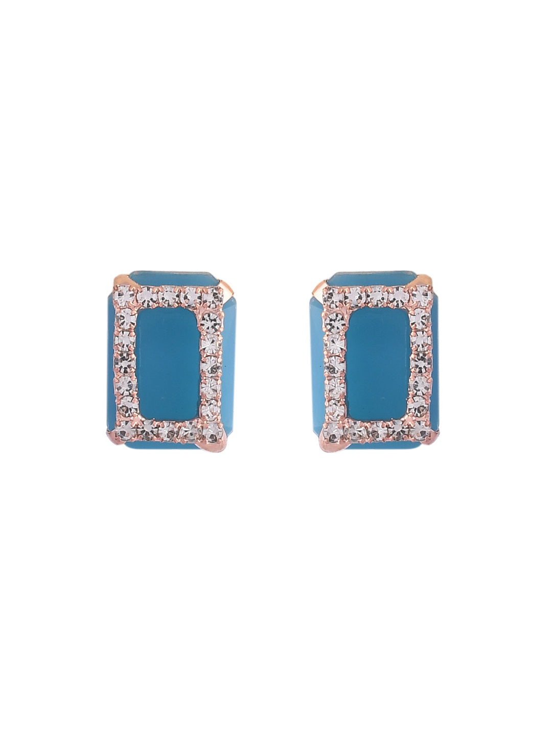 Women's Rose Gold Plated American Diamond Blue Cubic Studded Jewellery Set