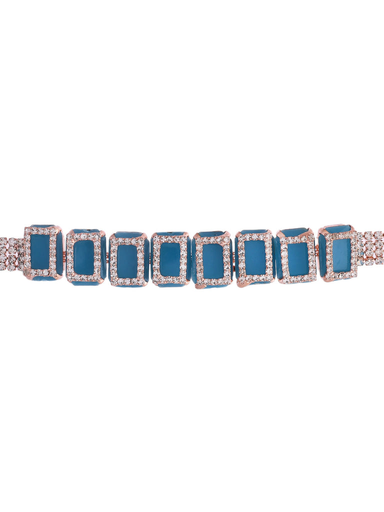 Women's Rose Gold Plated American Diamond Blue Cubic Studded Jewellery Set