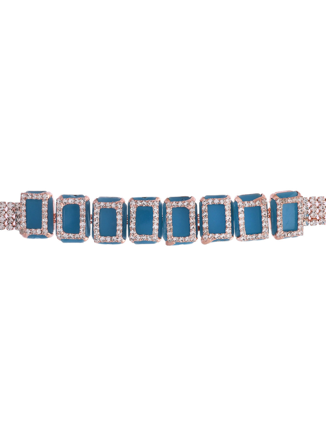 Women's Rose Gold Plated American Diamond Blue Cubic Studded Jewellery Set