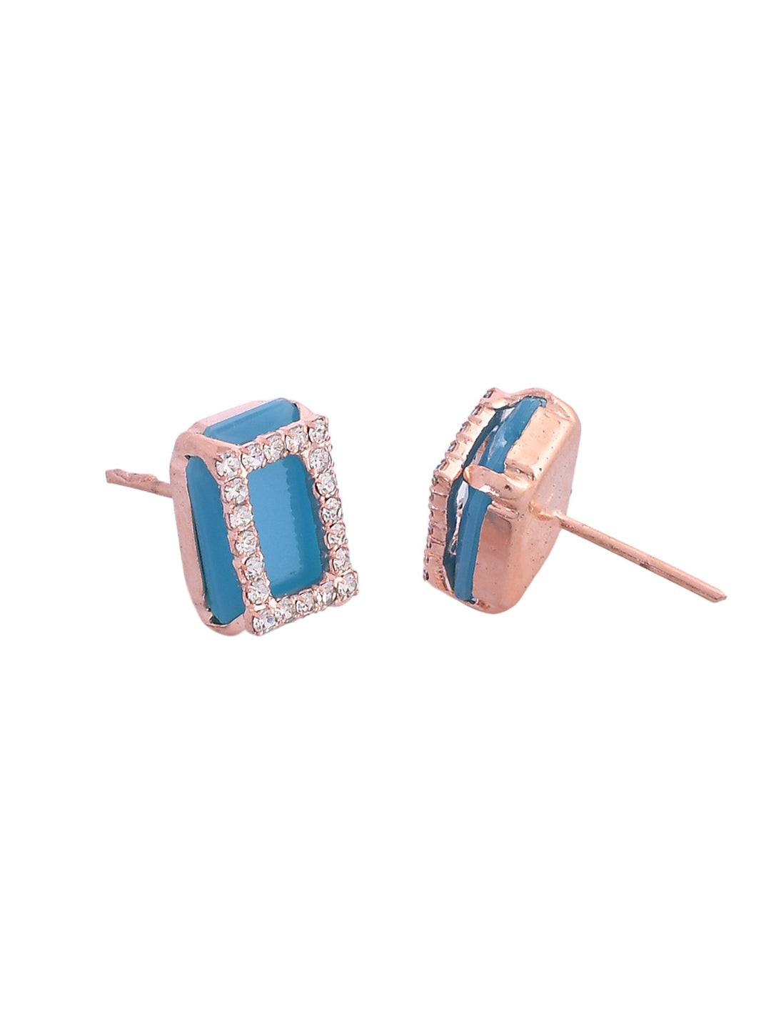 Women's Rose Gold Plated American Diamond Blue Cubic Studded Jewellery Set