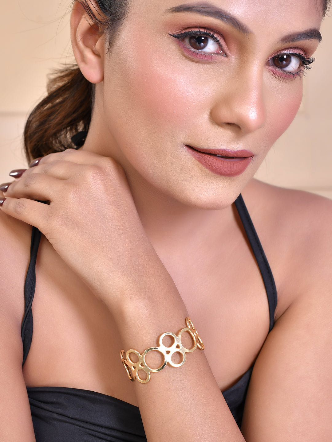 Women's Gold Plated Circular Geometrical Designed Kada Bracelet - Voj