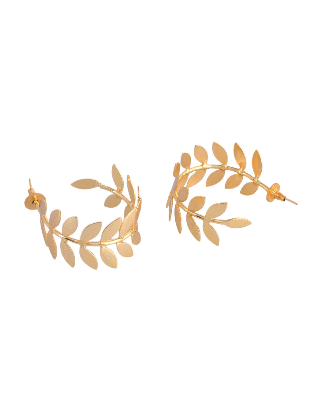 Women's 1 Gram Gold Plated Leaf Shaped Hoop Earrings - Voj
