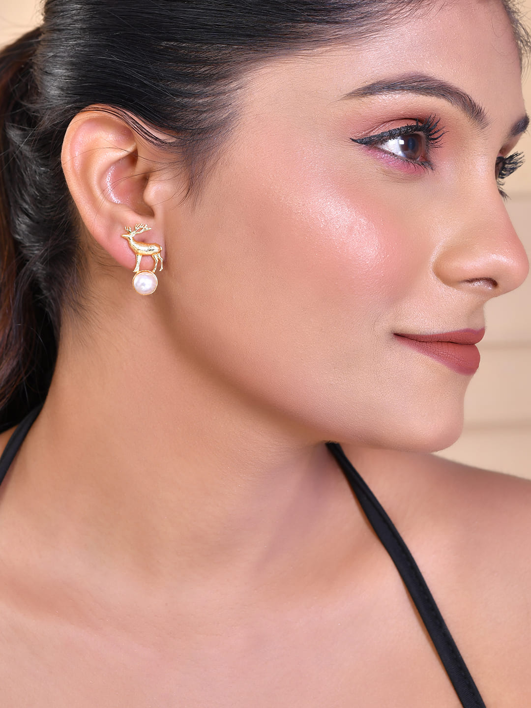 Women's One Gram Gold Plated Animal Shaped Deer Studs Earrings