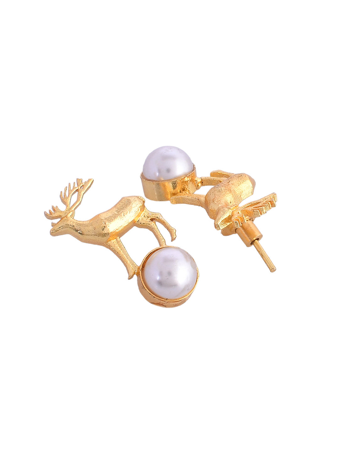Women's One Gram Gold Plated Animal Shaped Deer Studs Earrings  - Voj