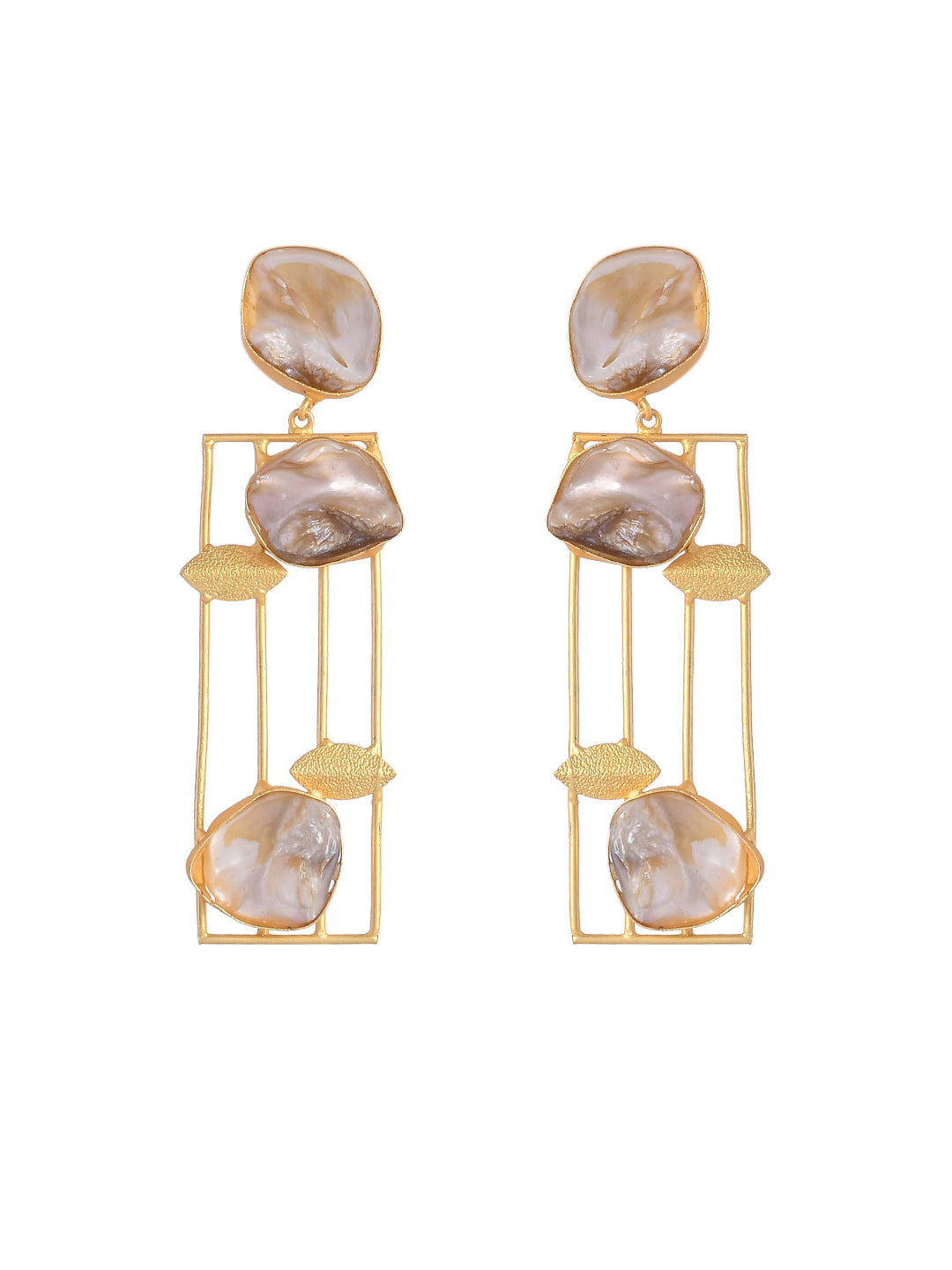 Women's Gold Platet Gray Stone Stuuded Contemporay Rectangular Shaped Earrings