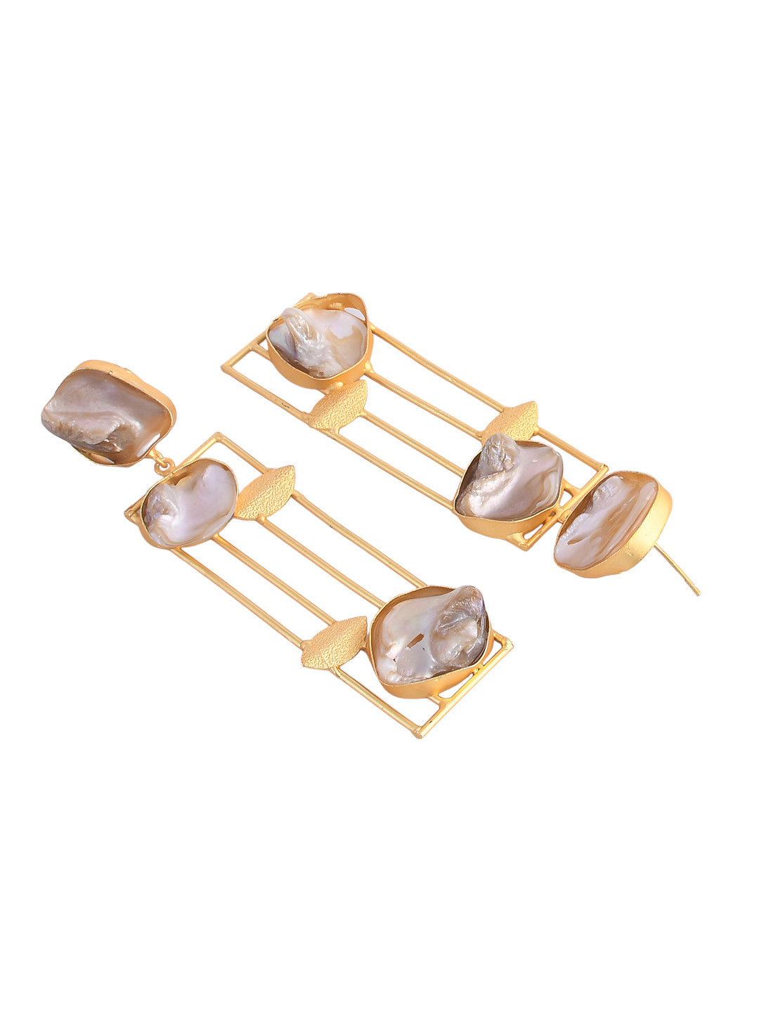 Women's Gold Platet Gray Stone Stuuded Contemporay Rectangular Shaped Earrings