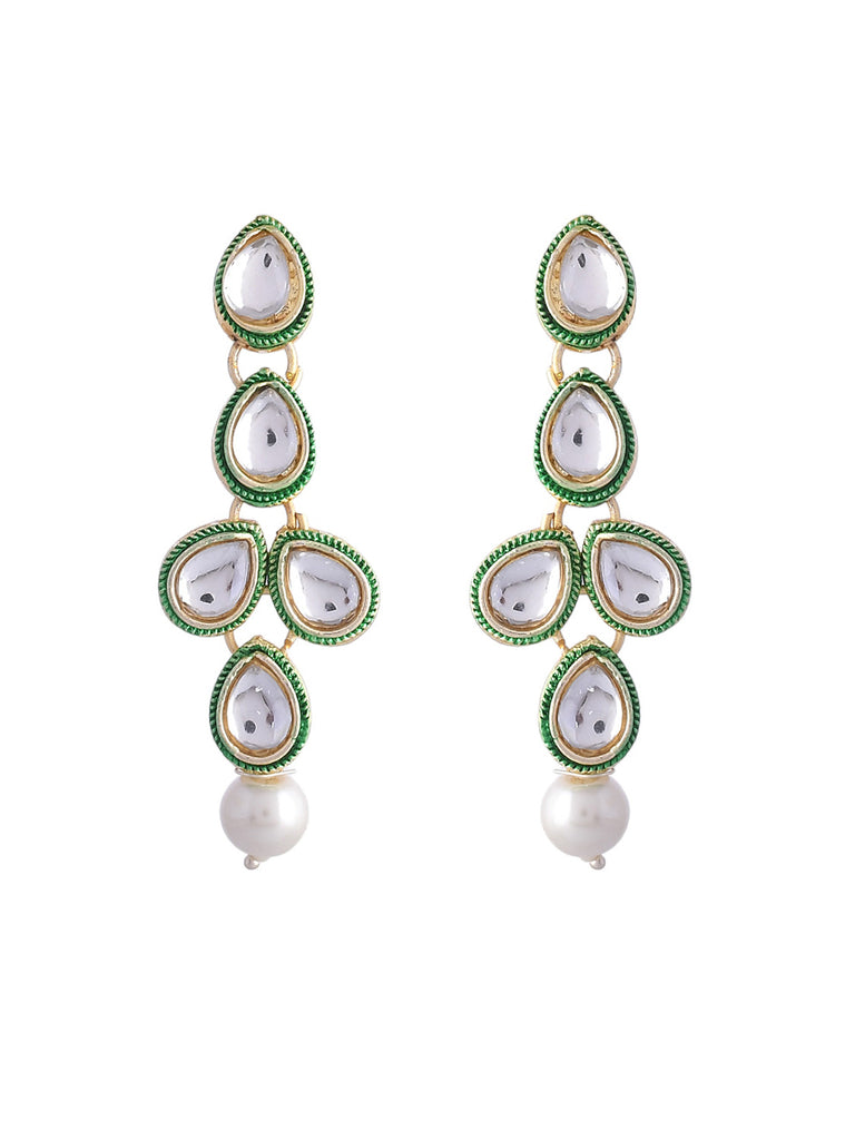Women's White Pearl Kundan Necklace And Earring With Manag Tikka Jewellery Set