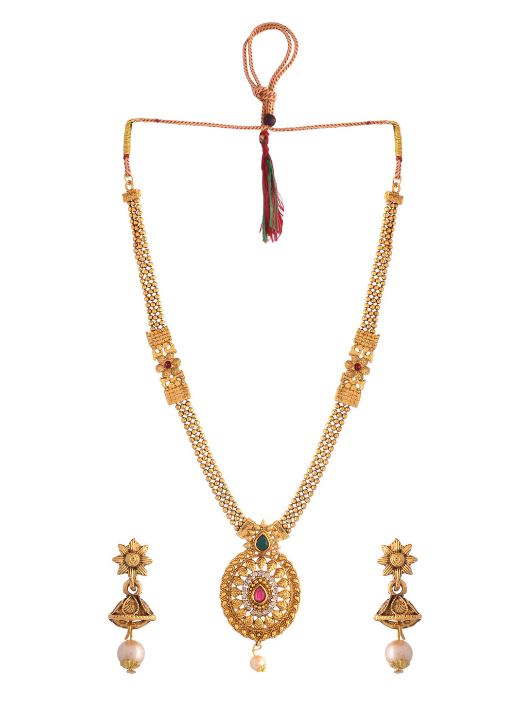 Women's Gold Plated Long Necklace With Earrings Jewellery Set  - Voj