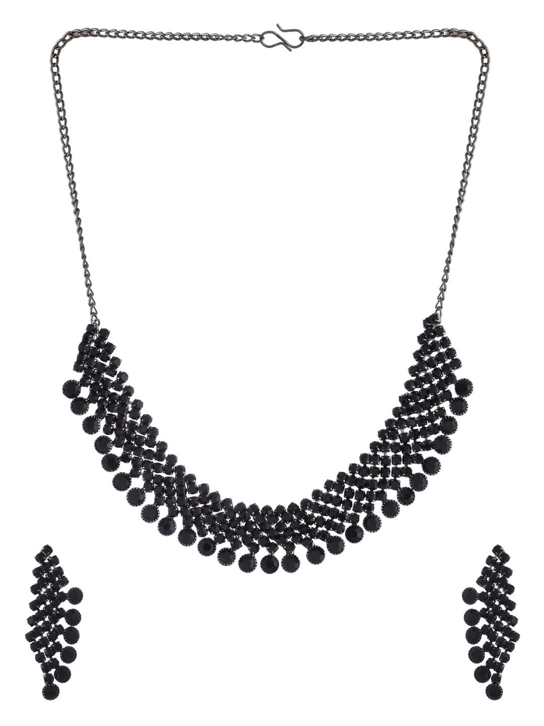 Women's Black American Diamond Chokar Jewellery Set With Earrings
