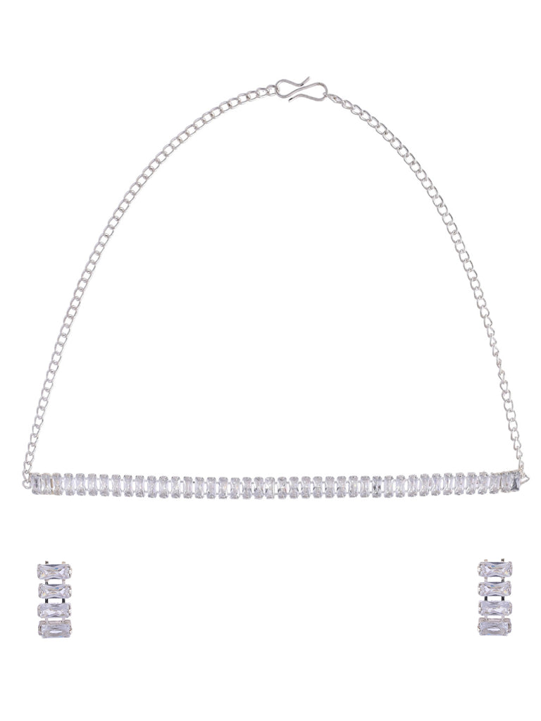 Women's Silver Plated White Cubical Beads  Choker Set With Earrings