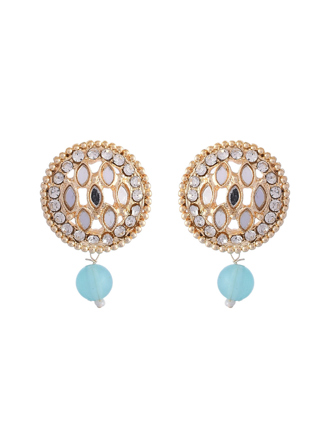 Women's Gold Plated And White Pearl Kundan Multi Color Beaded Jewellery Set