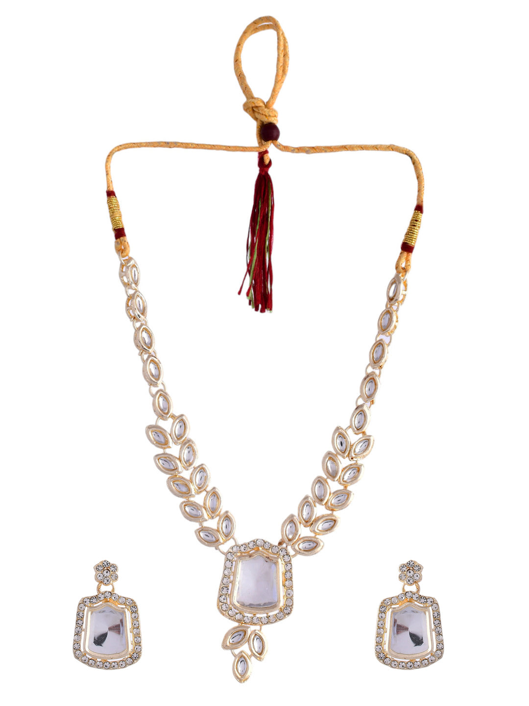 Women's Handcrafted White Kundan Necklace And Earrings Set - Voj