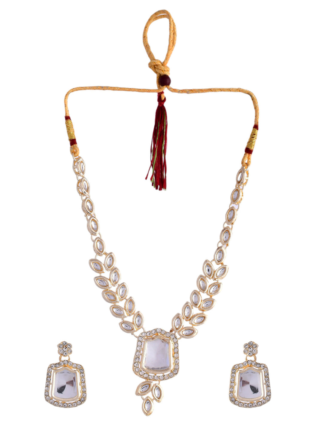Women's Handcrafted White Kundan Necklace And Earrings Set