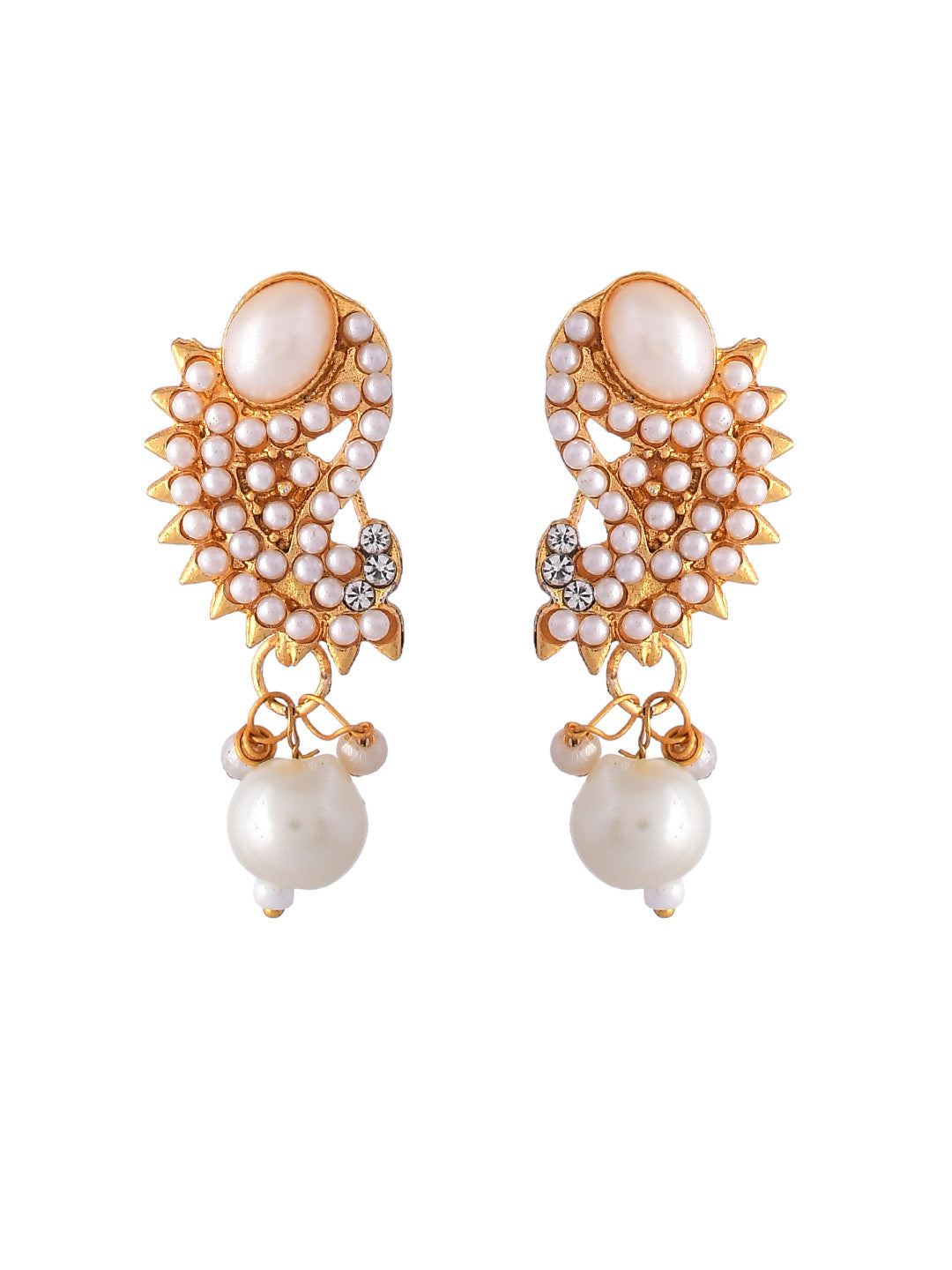 Women's Gold Plated And White Pearl Handcarfted Necklace With Earrings Set
