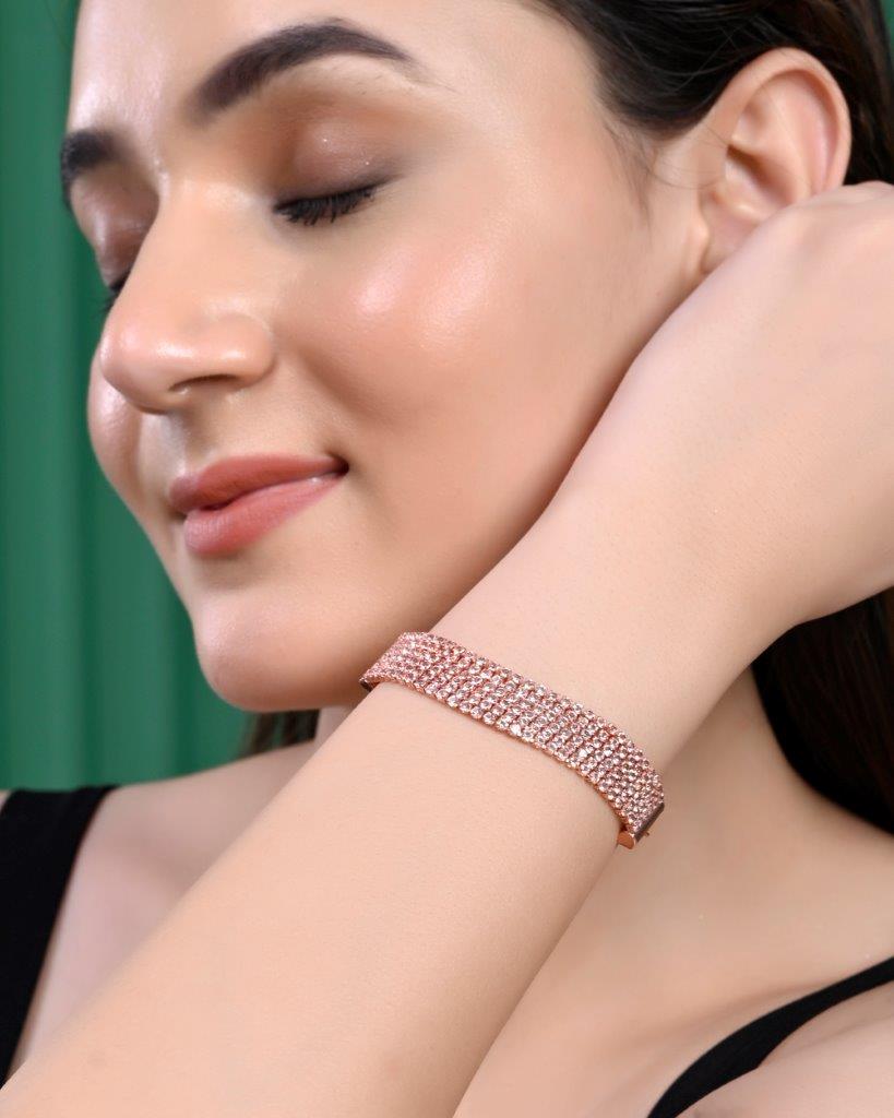 Women's Gold Plated Ad Studded Multi Layar Charm Bracelet - Voj