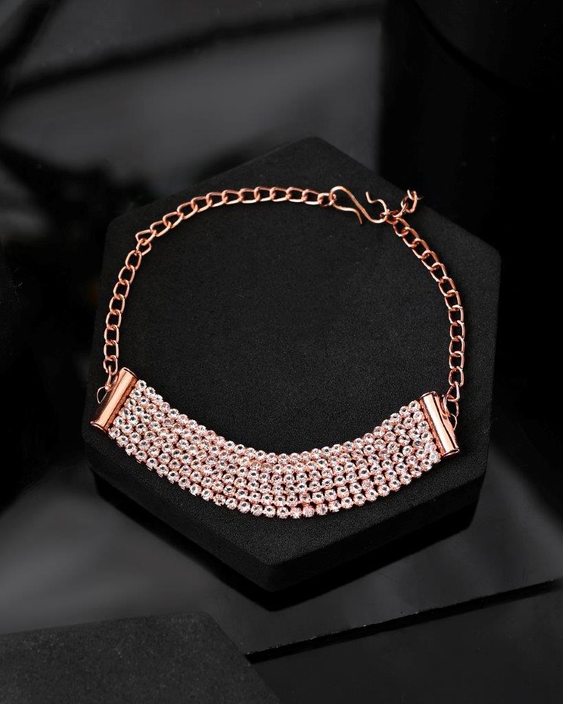 Women's Gold Plated Ad Studded Multi Layar Charm Bracelet - Voj