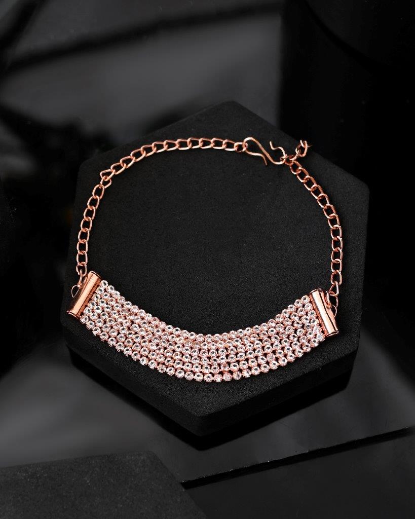 Women's Gold Plated Ad Studded Multi Layar Charm Bracelet