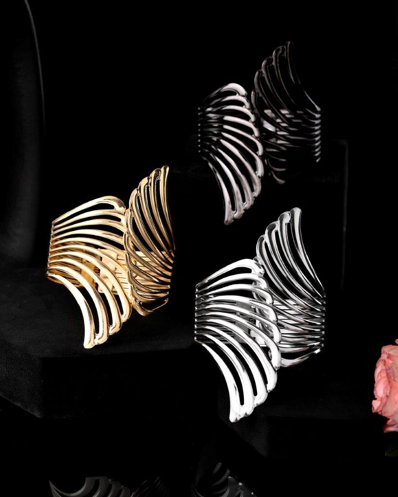 Women's Pack Of 3 Bracelet - Gold, Silver And Black Tonned Kada Bracelet.