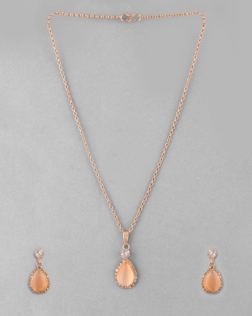 Women's Gold Plated Yellow Stone With Ad Stone Studded Chain Set