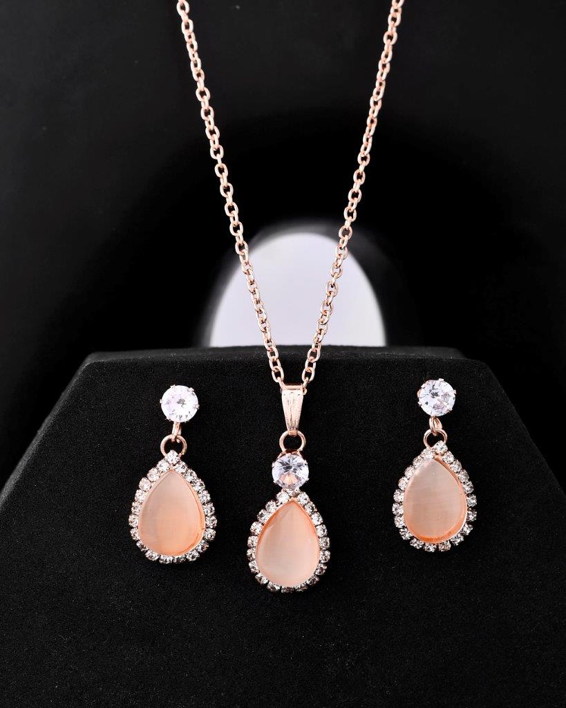 Women's Gold Plated Yellow Stone With Ad Stone Studded Chain Set