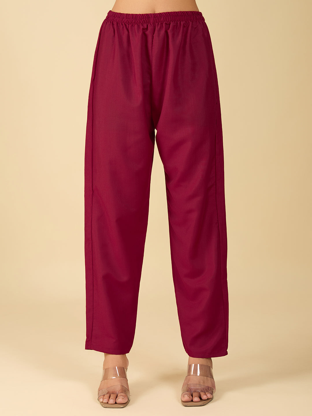 Women's Maroon Cotton Embroidery Kurta Set