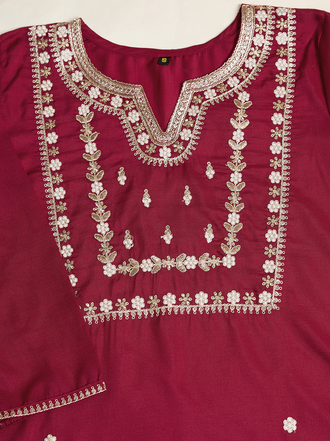 Women's Maroon Cotton Embroidery Kurta Set