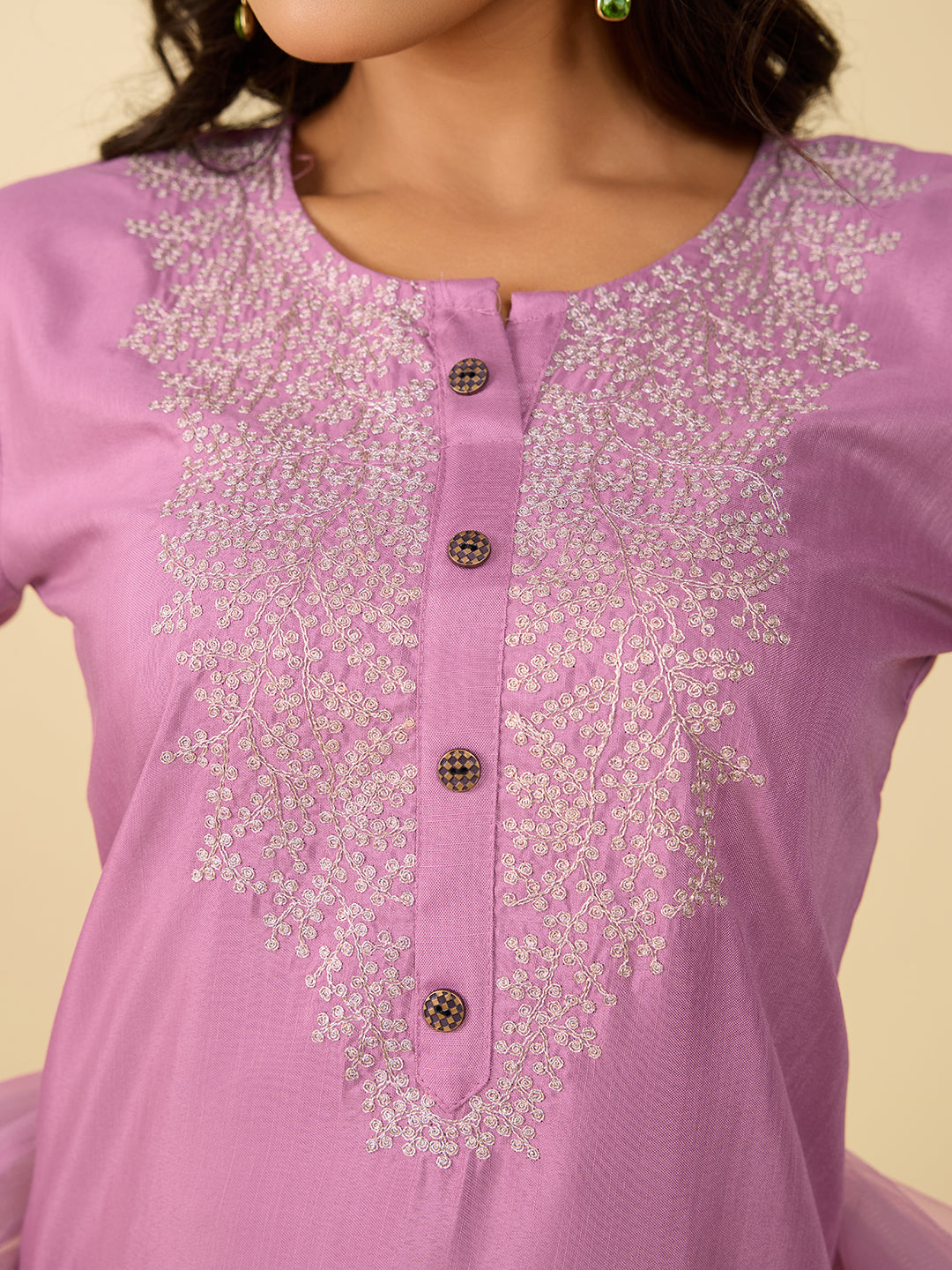 Women's Dusty Pink Cotton Blend Embroidered Kurta Set